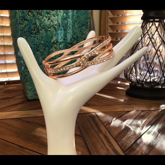 Rose gold cuff bracelet with rhinestones.  NWOT - Picture 2 of 5